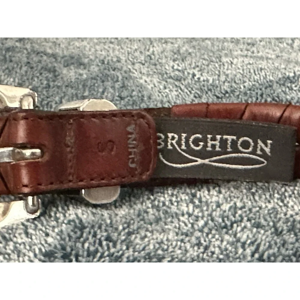 Brighton Belt Braided Brown Leather 5‎ Medallions Plus Buckle Western S VTG